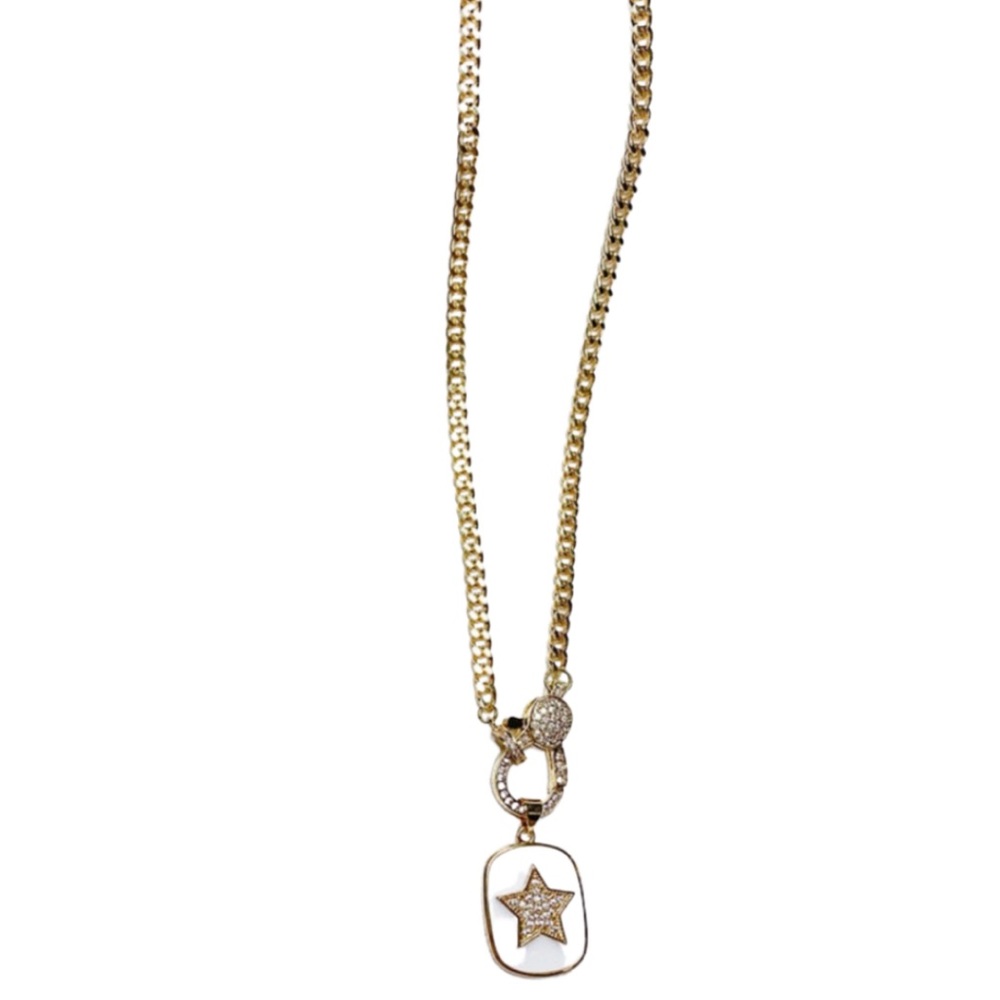 Star Cuban Clasp Platinum Necklace by Lauren Kenzie